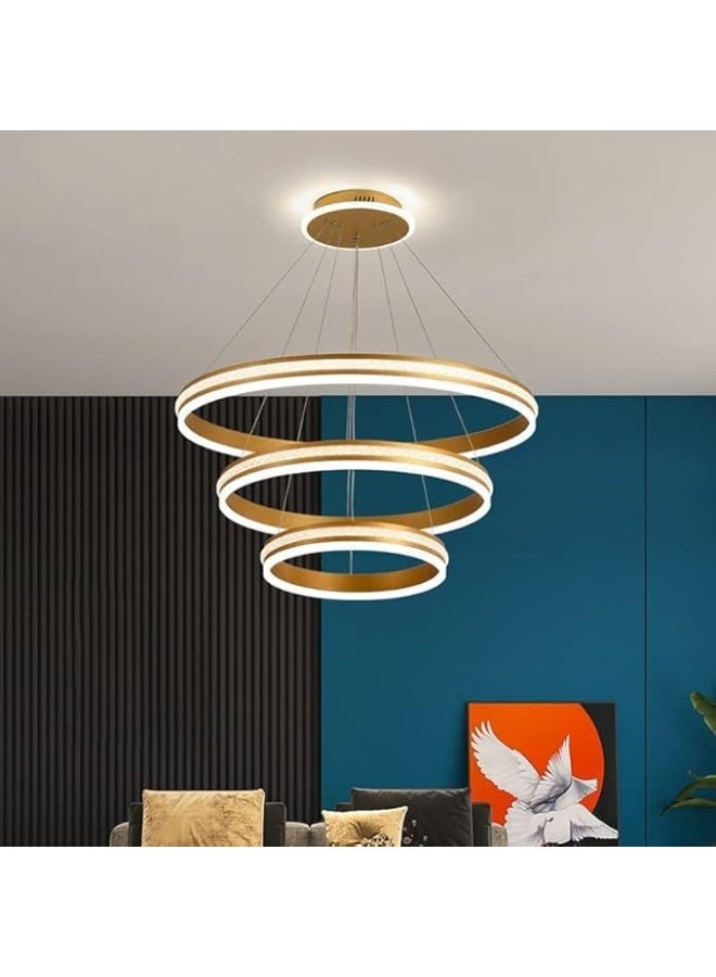 المفتاحة مصباح معلق حلقي LED من ألمفته، 40 سم | ثريا سقف عصرية صناعية قابلة لتعديل شدة الإضاءة | تصميم ثلاثي الحلقات (60-40-20 سم) | إضاءة معلقة قابلة للتعديل | لون فضي مناسب لغرفة المعيشة، غرفة الطعام، المكتب، وغرفة النوم - Image 3